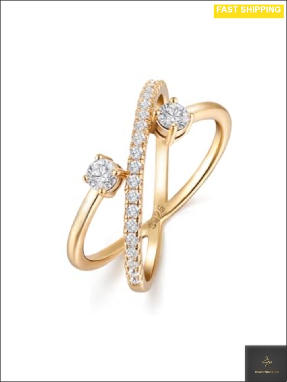 Moissanite Criss Cross Ring 925 Sterling Silver Gold Plated
